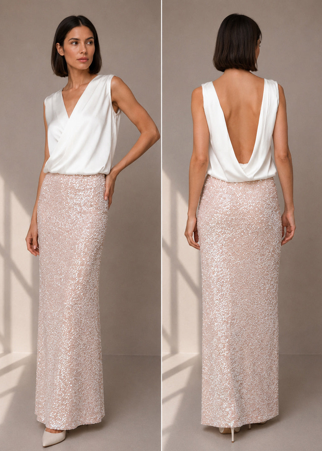 Langer Pailettenrock in Aqua Blush von EVA KRESS
